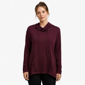 CAbi Tunic Shirt Womens Small Red Hooded Cowl Neck Long Sleeve Pocket Kangaroo